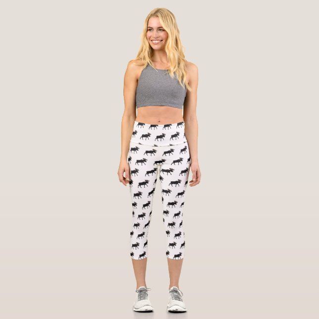Moose cartoon illustration capri leggings (Front)