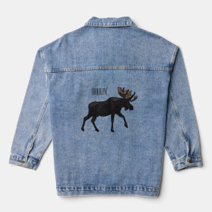 Moose cartoon illustration denim jacket