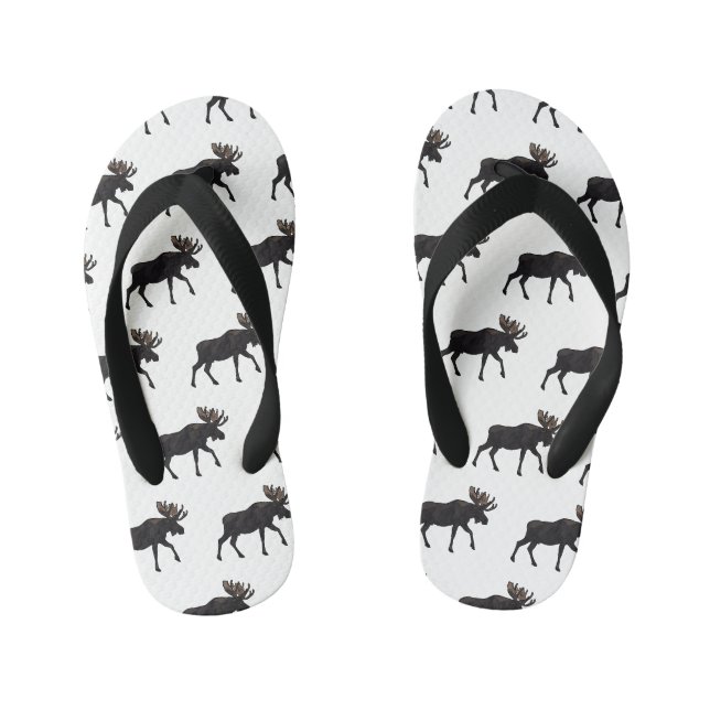 Moose cartoon illustration kid's flip flops (Footbed)