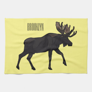 Moose cartoon illustration kitchen towel