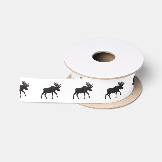 Moose cartoon illustration satin ribbon (Spool)