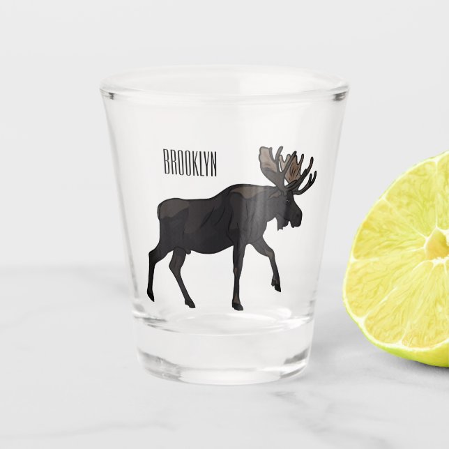 Moose cartoon illustration shot glass (Front)