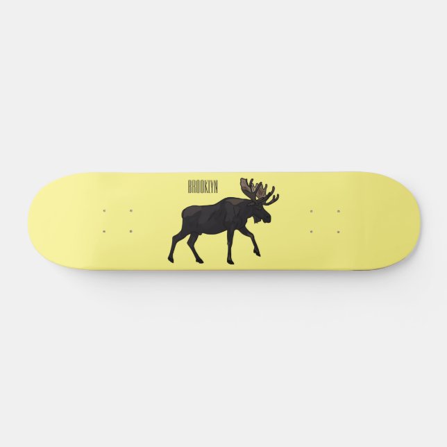 Moose cartoon illustration skateboard (Horz)