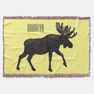 Moose cartoon illustration throw blanket