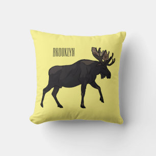 Moose cartoon illustration throw pillow