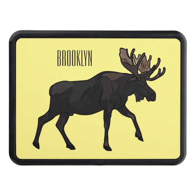 Moose cartoon illustration trailer hitch cover (Front)