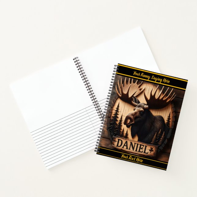 Moose carving amid forest shadows notebook (Inside)