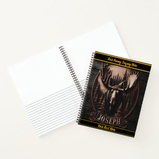 Moose carving amid forest trees notebook
