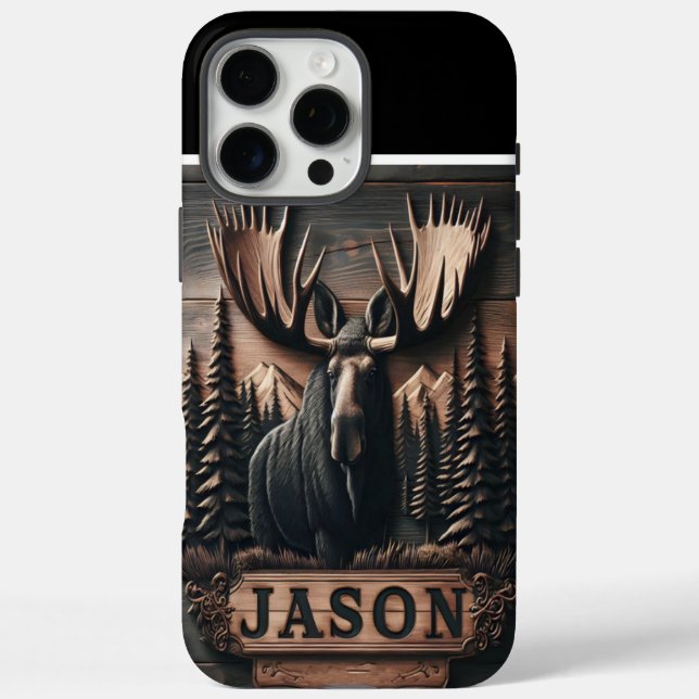 Moose Carving With Personalized Name Case-Mate iPhone Case (Back)