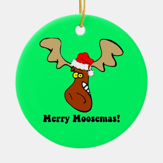 Moose Christmas Ceramic Ornament (Front)