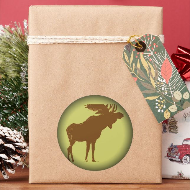 Moose Christmas Classic Round Sticker (Holiday)