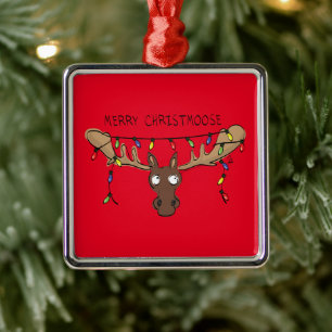 Moose Christmas Funny Cartoon Kids Metal Ornament