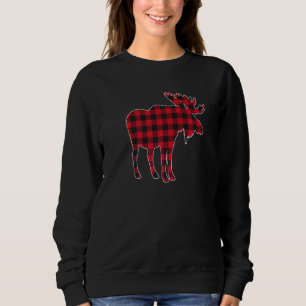 Moose Christmas Matching Red Buffalo Plaid Family Sweatshirt