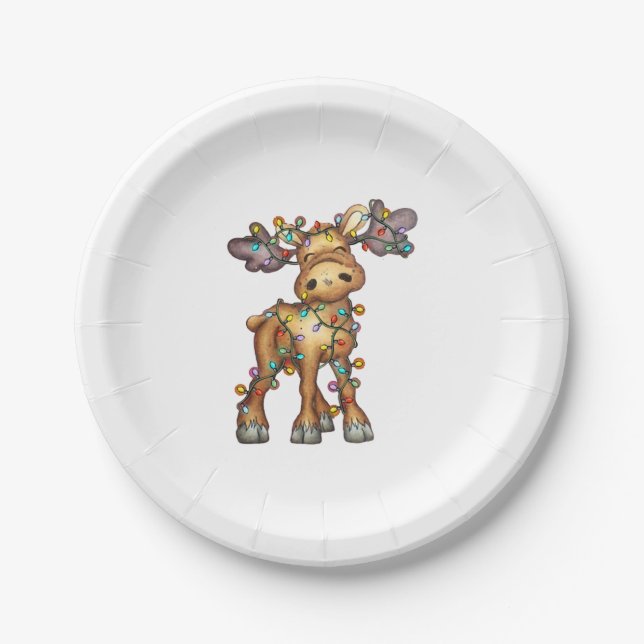 Moose Christmas Paper Plate (Front)
