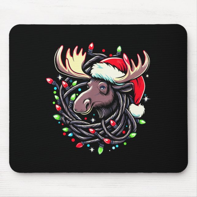 Moose Christmas Santa Hat Lights Moose For Kids Wo Mouse Pad (Front)