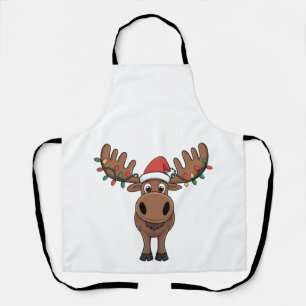 Moose Christmas Tree Lights Funny Xmas Moose Lover Apron