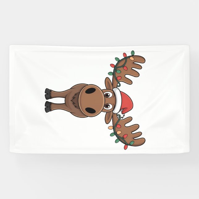 Moose Christmas Tree Lights Funny Xmas Moose Lover Banner (Horizontal)