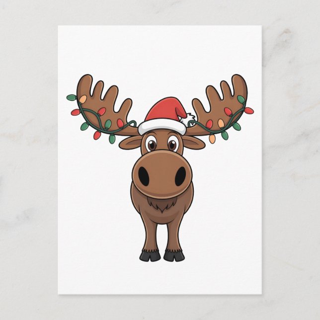 Moose Christmas Tree Lights Funny Xmas Moose Lover Invitation Postcard (Front)