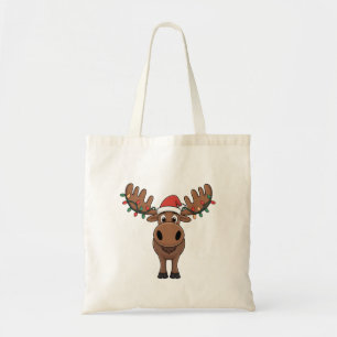 Moose Christmas Tree Lights Funny Xmas Moose Lover Tote Bag