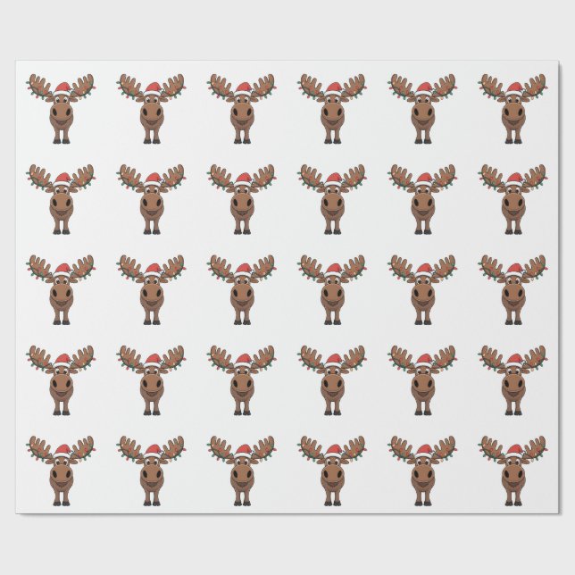 Moose Christmas Tree Lights Funny Xmas Moose Lover Wrapping Paper (Flat)
