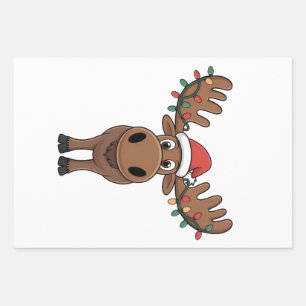 Moose Christmas Tree Lights Funny Xmas Moose Lover Wrapping Paper Sheet