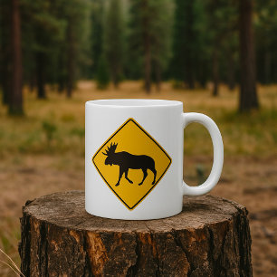 Moose Crossing Road Sign Wildlife Safety Coffee Mug