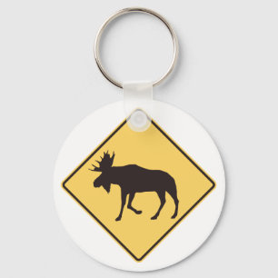 Moose Crossing Road Sign Wildlife Safety Keychain
