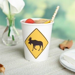 Moose Crossing Road Sign Wildlife Safety Paper Cups