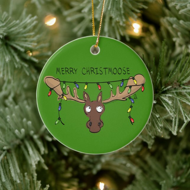 Moose Cute Funny Christmas Ceramic Ornament (Tree)