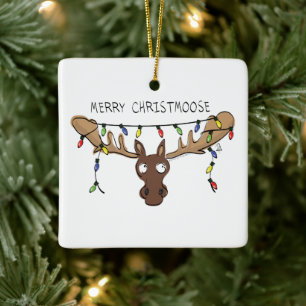 Moose Cute Funny Christmas Ceramic Ornament
