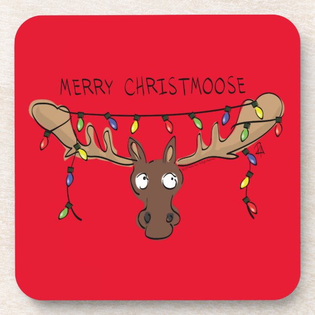 Moose Cute Funny Christmas Coaster (Front)