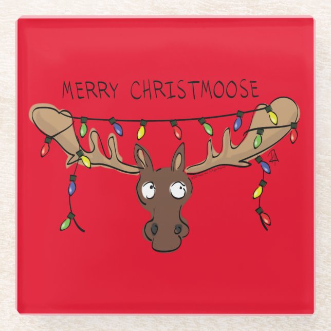 Moose Cute Funny Christmas Glass Coaster (Front)
