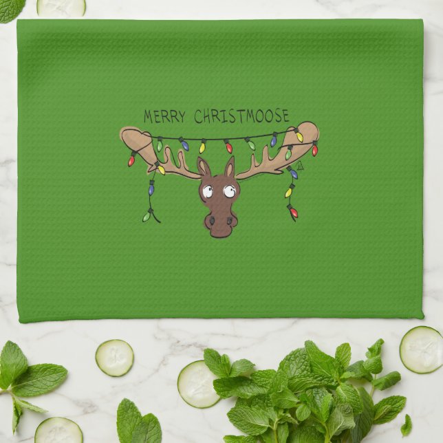 Moose Cute Funny Christmas Kitchen Towel (Folded)