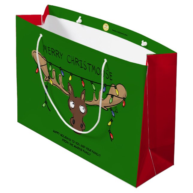 Moose Cute Funny Christmas Large Gift Bag (Back Angled)