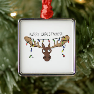 Moose Cute Funny Christmas Metal Ornament