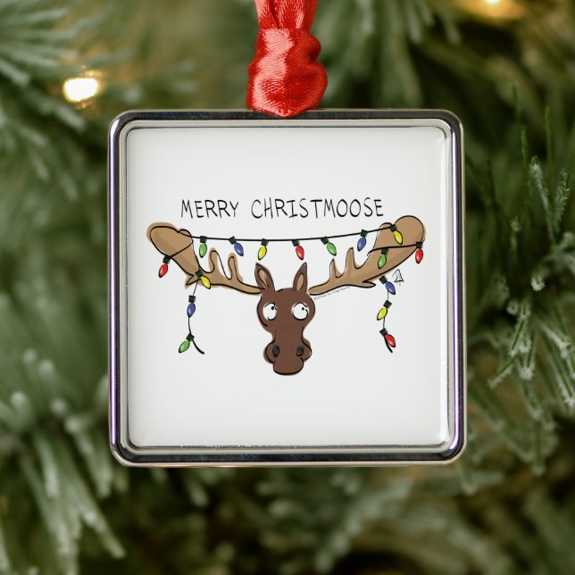 Moose Cute Funny Christmas Metal Ornament (Tree)