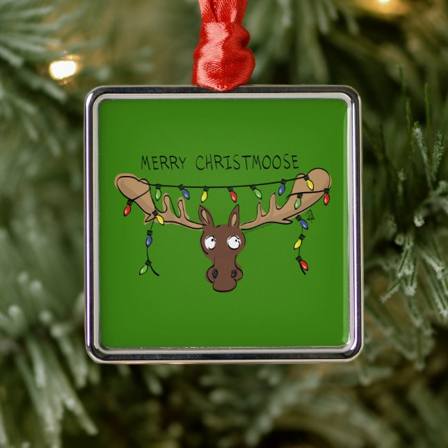 Moose Cute Funny Christmas Metal Ornament (Tree)