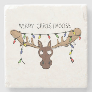 Moose Cute Funny Christmas Stone Coaster