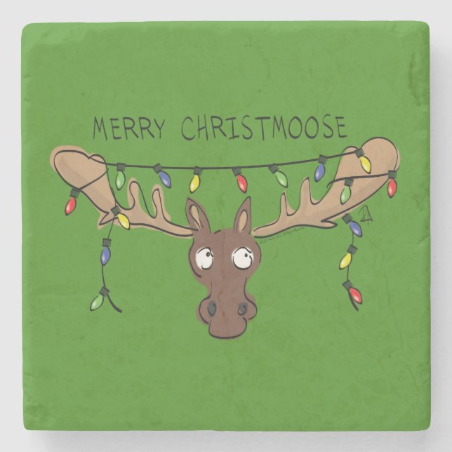 Moose Cute Funny Christmas Stone Coaster (Front)