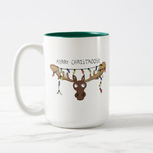 Moose Cute Funny Christmas Two-Tone Coffee Mug