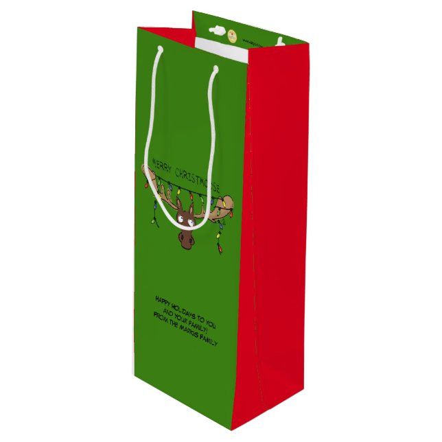 Moose Cute Funny Christmas Wine Gift Bag (Front Angled)