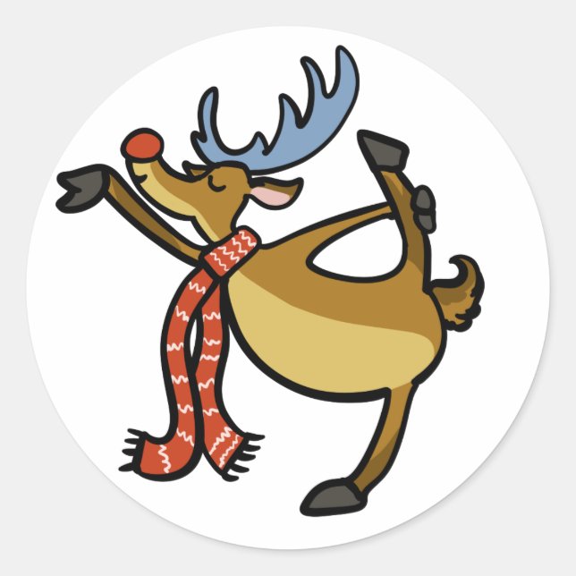 Moose dancing cartoon | choose background colour classic round sticker (Front)