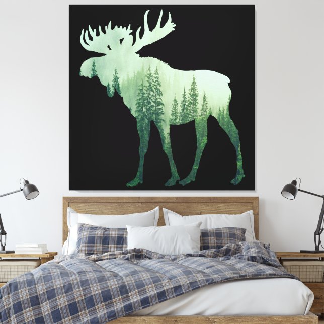 Moose Deer And Forest Nature Canvas Print (Insitu(Bedroom))