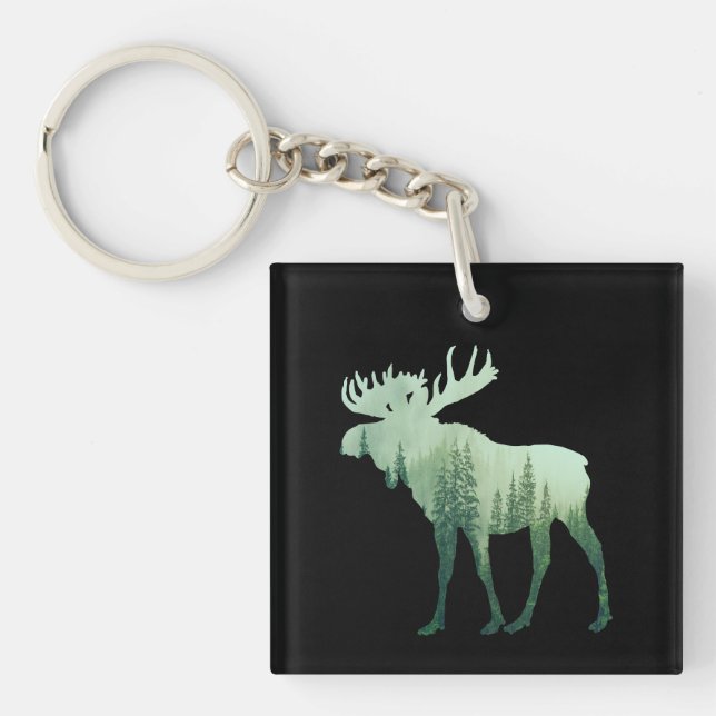 Moose Deer And Forest Nature Keychain (Front)