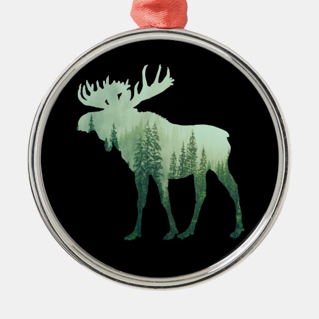 Moose Deer And Forest Nature Metal Ornament (Front)