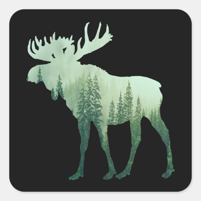 Moose Deer And Forest Nature Square Sticker (Front)