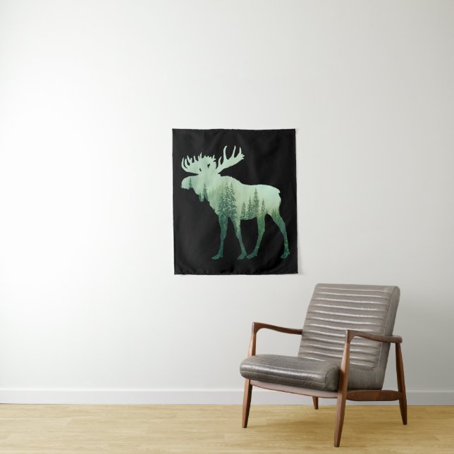 Moose Deer And Forest Nature Tapestry (In Situ)