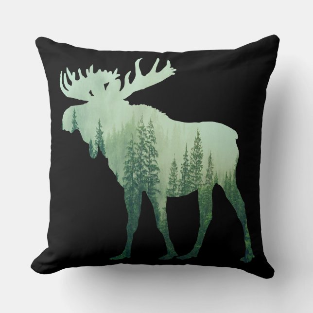 Moose Deer And Forest Nature Throw Pillow (Front)