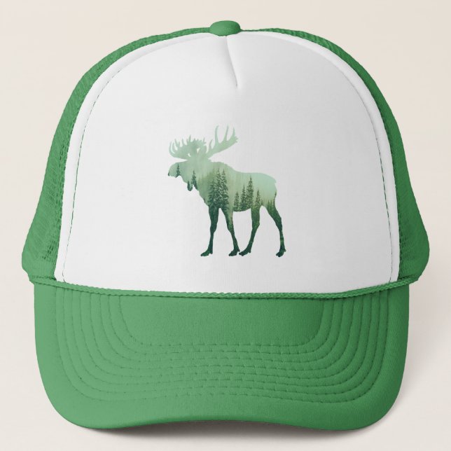 Moose Deer And Forest Nature Trucker Hat (Front)