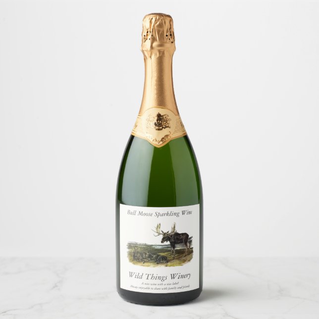 Moose Deer (Moose - Alces alces) by Audubon Sparkling Wine Label (Front)